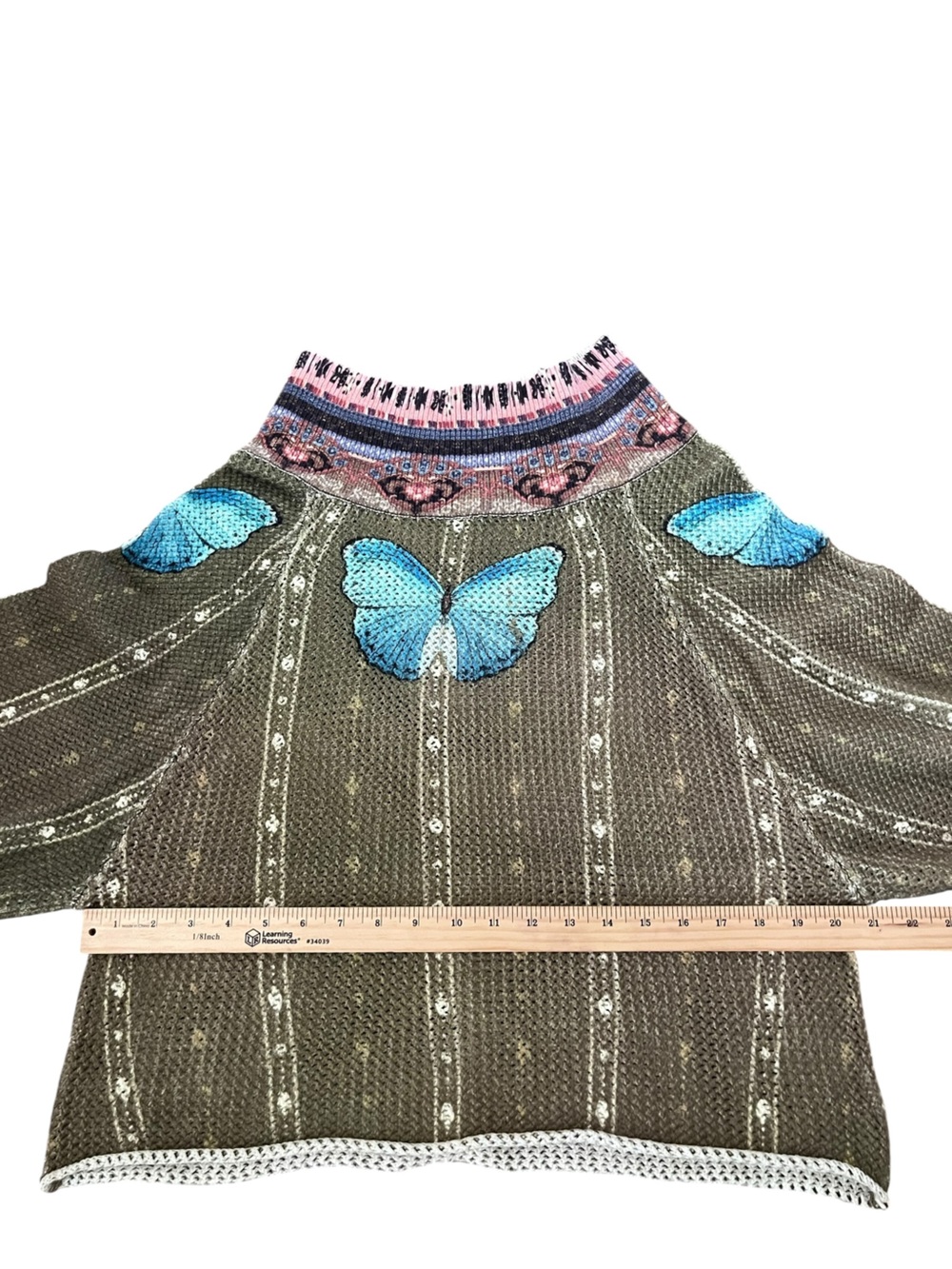FARM Rio Butterflower Knit Sweater Size P - Small Blue Butterfly Crewneck - Picture 8 of 10